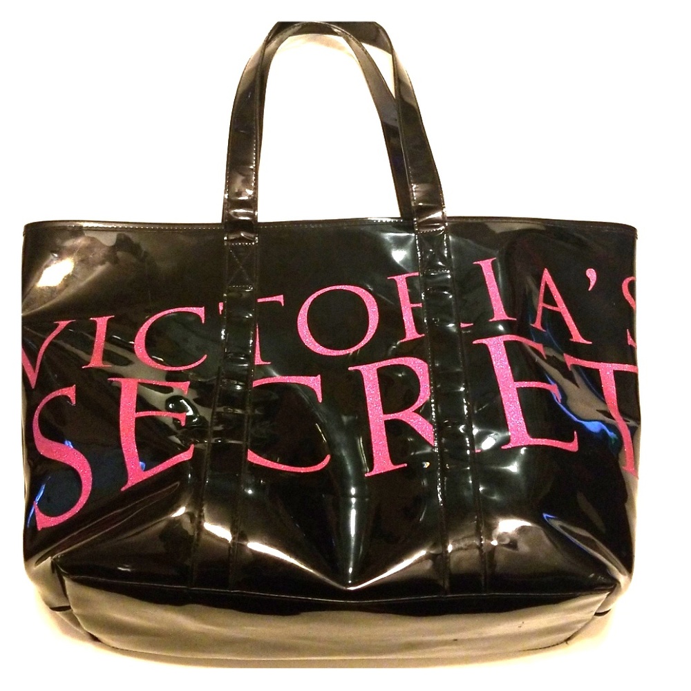 Victoria Secret Black and Pink Shiny Tote - Picture 1 of 5